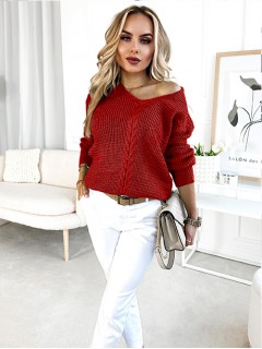 Sweter Klasyczny Dekolt V Czerwony